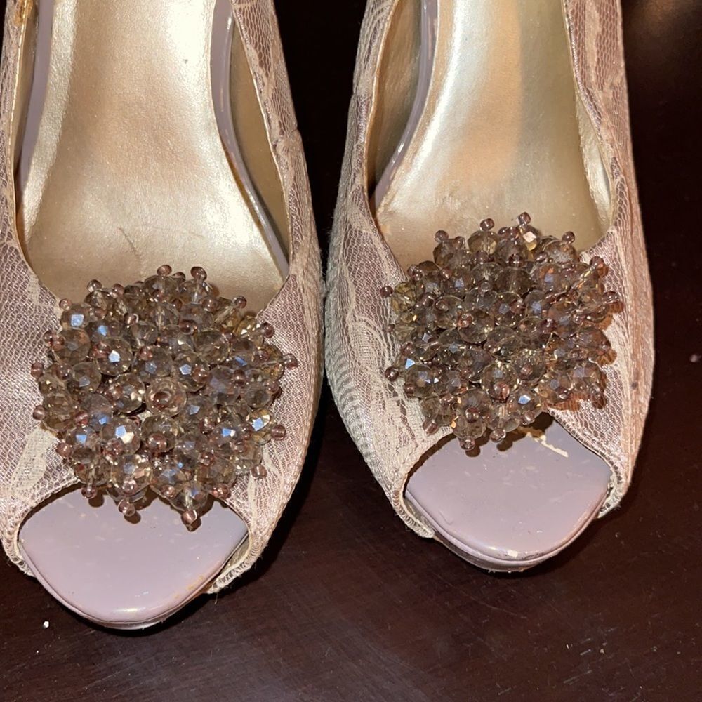 Crystal and Lace Slingback Stilettos